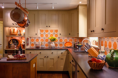 Design ideas for an eclectic kitchen with shaker cabinets.