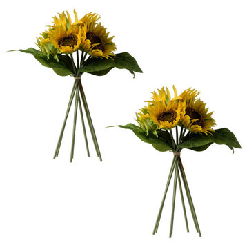Set Of 2 Faux Sunflower Stem Bundle x7, Yellow 14x14x15"