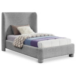 Meridian Furniture - Penny Bed, Gray, Twin, Boucle Fabric - Breathe new life into your bedroom decor with the Penny Boucle Fabric Twin Bed. This stunning bed is upholstered in a luxurious grey boucle textured fabric, adding a touch of elegance to your space. The curved headboard provides a comfortable and supportive backrest while adding a stylish focal point to your bedroom decor. Upgrade your sleeping experience with this fully upholstered bed and indulge in a peaceful night's sleep.