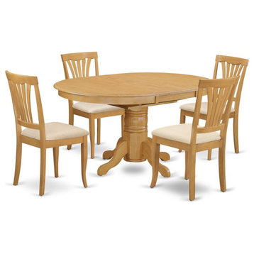 East West Furniture Avon 5-piece Wood Dining Chairs and Oval Table in Oak
