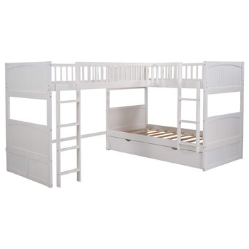 Triple Bunk Bed, Twin Over Twin Size With Storage Drawers & Ladders, White
