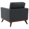 LeisureMod Chester Mid-Century Modern Faux Leather Accent Arm Chair, Black
