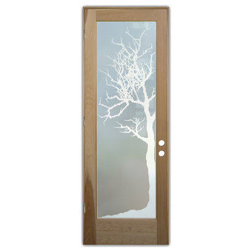Front Door - Winter Tree - Hickory - 36" x 80" - Knob on Right - Pull Open