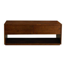 Milo White Cedar Coffee Table, Walnut Finish, 2 Drawers