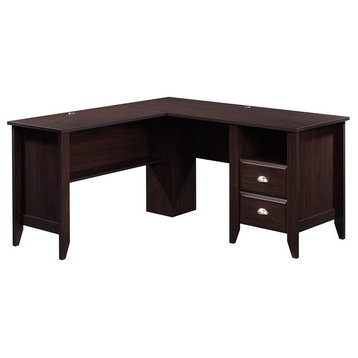 Pemberly Row L-shaped Contemporary Engineered Wood Desk in Dark Wood