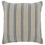 Kosas Home - Demi 20" Square Throw Pillow, Natural Blue - Elevate the look and feel of your room with this linen-cotton pillow cover paired with a luxurious feather and down insert. The textured pillow has a soft feel that is comfy and inviting while also adding a beautiful touch to your living space.
