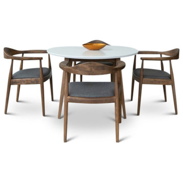Eva Modern Solid Wood Walnut Dining Room & Kitchen Table and Chair Set of 4