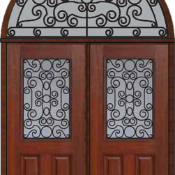 Prehung Transom Double Door 80 Fiberglass Genoa 1/2 Lite GBG Glass - Front Doors