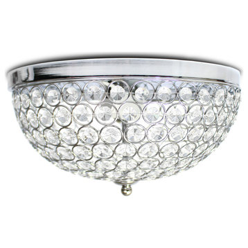 Elegant Designs 2 Light Elipse Crystal Flush Mount Ceiling Light 2 Pack, Chrome