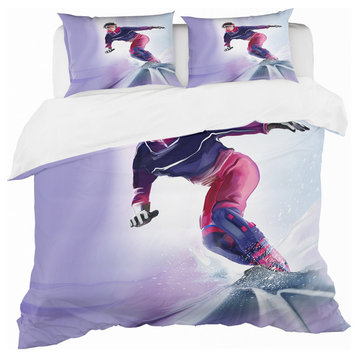 Pretty Female Snowboarder Abstract Portrait Duvet Cover, Twin