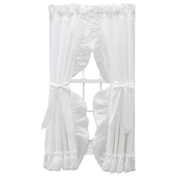 Madelyn Ruffled Victorian Priscilla Pair with Tiebacks, White, 100"x63"