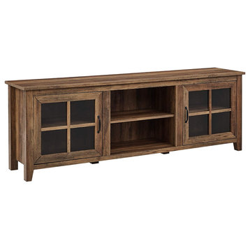 Unique TV Stand, Glass Cabinet Doors & Inner Shelf, Rustic Oak/Without Fireplace