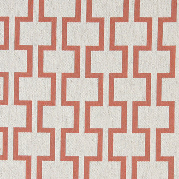 Persimmon and Off White Contemporary Geometric I's Upholstery Fabric By The Yard