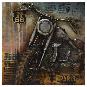 "Motorcycle 1" Primo Mixed Media Hand Painted 3D Metal Wall Art