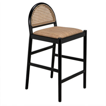 Peter Wood and Rattan Counter Stool With Caning
