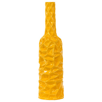 Ceramic Round Bottle Vase, Yellow, Large