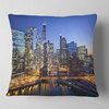 Chicago River with Bridges at Sunset Cityscape Throw Pillow, 16"x16"