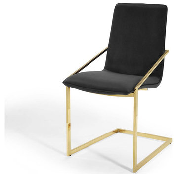Side Dining Chair, Velvet, Metal, Gold Black, Modern, Cafe Bistro Restaurant