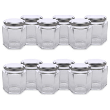 Hexagon Jars With Silver Lids, Set Of 12
