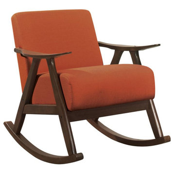 Pemberly Row Mid-Century Textured Fabric Rocking Chair in Dark Walnut/Orange