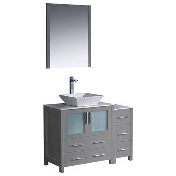 Torino Modern Bathroom Vanity With Side Cabinet and Vessel Sink, Gray 42"