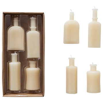 Unscented Bottle Shaped Candles, Cream, Set of 4