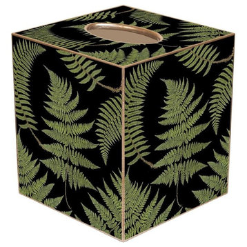 TB882-Ferns on Black Tissue Box Cover