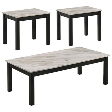 Pemberly Row Wood Faux Marble Top 3-piece Occasional Table Set White and Black