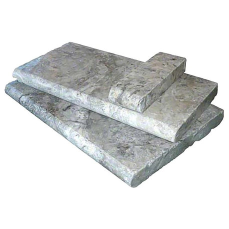 Silver Travertine Tumbled Long Side Bullnose Pool Coping, Sample