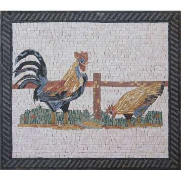 Rooster and Chicken - Mosaic Artwork