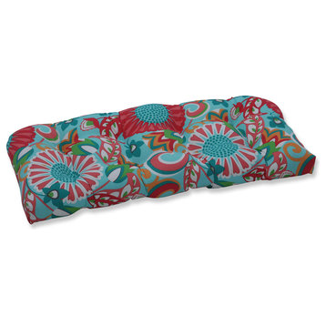 Outdoor/Indoor Sophia Turquoise/Coral Wicker Loveseat Cushion
