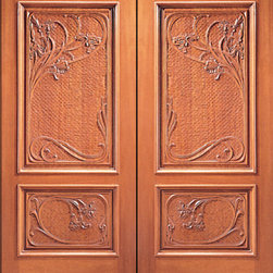 Prehung Double Door, Hand Carved Two Panels in Mahogany - Front Doors