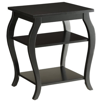 End Table with 2 Lower Shelves, Black