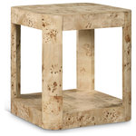 Meridian Furniture - Reeves Table, Black, Coffee Table, Beige, End Table - Bring home the Reeves Burl End Table to give your room a fresh new look. This art deco end table features a sleek design with rounded corners and a bottom shelf ideal for storing items you use most handily nearby. Oak veneer and solid wood with MDF construction give the table a sturdy demeanor, so it holds up to use by your busy family. A chic burl finish and natural wood grain variation ensure that this end table blends nicely with existing decor in your modern home.