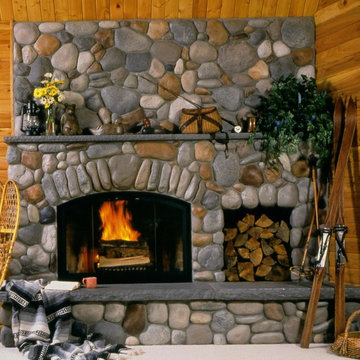 Woodsy Stone Fireplace