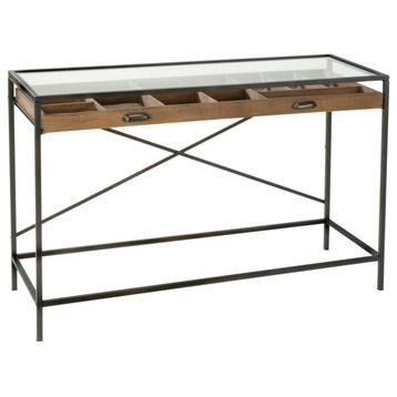 Glass Top Console Table with 1 Wooden Drawer