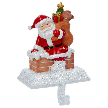 6.5" Resin Santa With Gift Box Stocking Holder