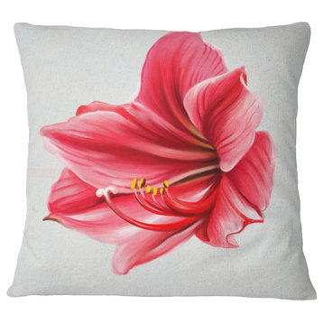 Big Red Flower Sketch On White Floral Throw Pillow, 18"x18"