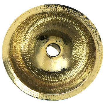 Nantucket Sinks 16.5" Hammered Brass Round Undermount Bathroom Sink, Brass