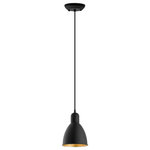 Eglo Lighting - Eglo Lighting 203443A Priddy 2 - One Light Mini Pendant - Add a brilliant touch of style to any space with the Priddy 2 Mini Pendant by Eglo. This fixtures metal dome likes shade in a black exterior and gold interior finish will complement a variety of decors from transitional to modern. The height adjustable co   Black Kitchen/Dining Room/Office  1 Year  Mounting Direction: Down  Assembly Required: Yes  Canopy Included: Yes  Shade Included: Yes  Sloped Ceiling Adaptable: Yes  Canopy Diameter: 4.92 x 4.92 x 1.14Priddy 2 One Light Mini Pendant Black/Gold Black/Gold Shade *UL Approved: YES *Energy Star Qualified: n/a  *ADA Certified: n/a  *Number of Lights: Lamp: 1-*Wattage:60w A19 bulb(s) *Bulb Included:No *Bulb Type:A19 *Finish Type:Black/Gold