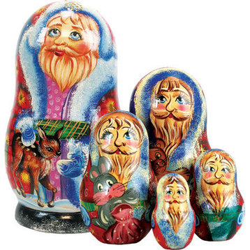 Russian 5-Piece Little Deer Santa Nested Doll Set
