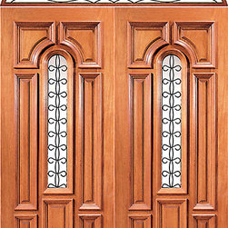 Prehung Mahogany Center Lite Entry Double Door Elliptical Transom - Front Doors