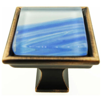 Hand Brushed Blue Tilted Stroke Crystal Glass Oil Rubbed Bronze Classic Knob