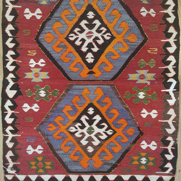 Vintage Turkish Kilim Area Rug, 4x3 Burgundy Black Bedroom Outdoor Patio Tribal