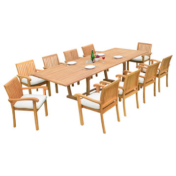 11-Pc Outdoor Teak Dining Set: 94" Masc Rectangle Table, 10 Nain Stacking Chairs