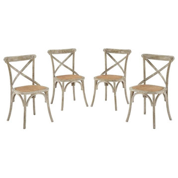 Modway Gear 18.5" Elm Wood and Rattan Dining Side Chair in Gray (Set of 4)