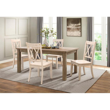 Pemberly Row 5-Piece Contemporary Wood Dining Set in Natural and White