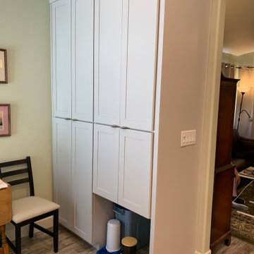 Storage with access to pet supplies.