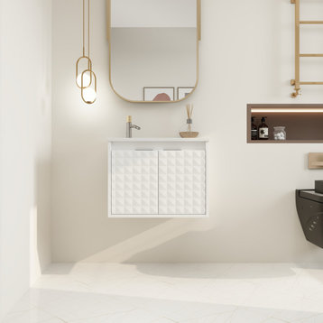BNK Bath Vanity, Resin Sink, Modern Design, Soft Close Doors, White-Dd, 24