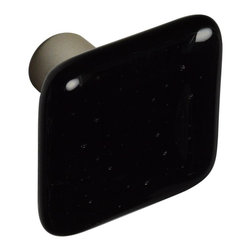 CKP - Art Glass Knob, Black, Dull Brushed Nickel Base - Cabinet And Drawer Knobs